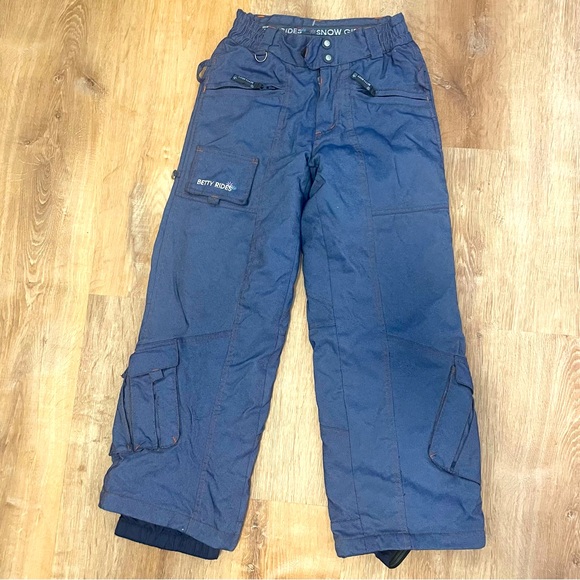 Betty Rides Snow Girl Snowboarding Denim Look Cargo Pants Elastic Waist Youth S - Picture 1 of 12